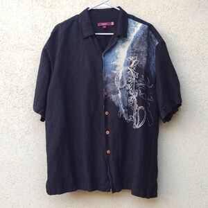 Brigata Black Linen Button-up Short Sleeve Shirt XL